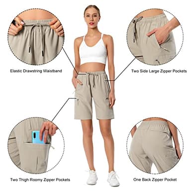 Women's Lightweight Hiking Cargo Shorts Quick Dry Athletic Shorts for Camping Travel Golf with Zipper Pockets Water Resistant Khaki - Image 5