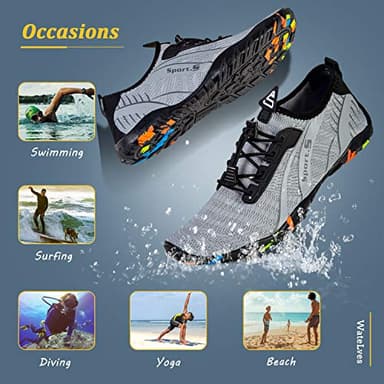WateLves Water Shoes Mens Womens Beach Swim Shoes Quick-Dry Aqua Socks Pool Shoes for Surf Yoga Water Aerobics (C/Light Gray, 43) - Image 8