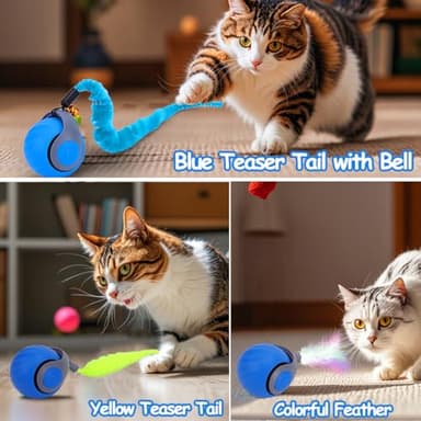Interactive Cat Toy Ball - Speedy Cat Toys for Indoor Cats with Feather Tails for Chasing, Moving Stimulation Smart Cat Toy for Enrichment, Motion Activated Automatic Rolling Toys to Keep Them Busy - Image 3