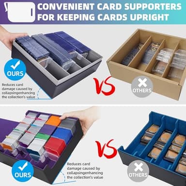 AFIING Trading Card Storage Box 6000+ Capacity – DIY Toploader Case w/ 24 Dividers & 8 Supports, Fits 3x4 Rigid Card, Deck Box for MTG TCG Sports Cards– Black & Purple - Image 3