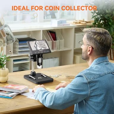 Elikliv Coin Microscope, 4.3'' LCD Digital Microscope 1000x, Coin Magnifier with 8 Adjustable LED Lights, PC View Compatible with Windows/Mac, EDM4B, Black - Image 2
