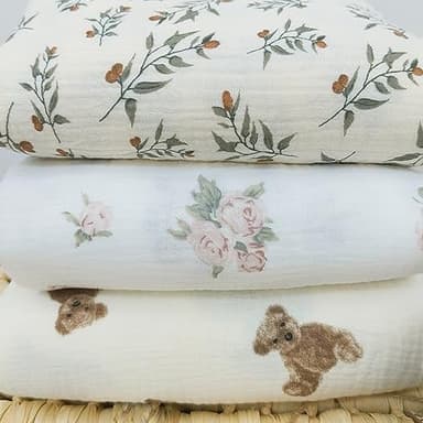 insular Cotton Muslin Baby Blanket with Tassel, Boho Bohemian Muslin Swaddle Blanket Baby Receiving Blanket with Fringe, Nursery Decor Throw or Nursing Blankets, 47" x40”, Little Bear - Image 9