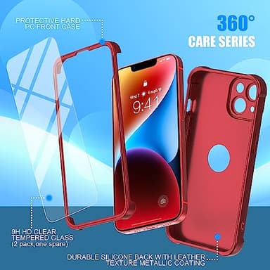 ORETECH for iPhone 14 Case, with [2 x Screen Protectors] [15 Ft Military Grade Drop Test] [Camera Protection] 360° Shockproof Slim Thin Phone Case for iPhone 14 Cover 6.1" - Red - Image 6