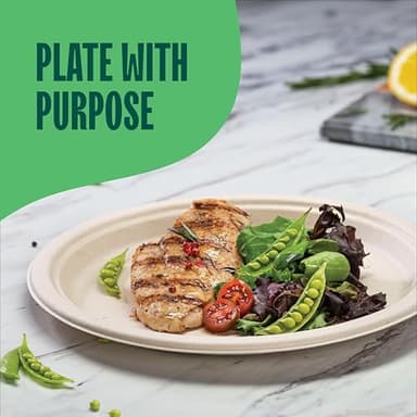Paper Plates, 100% Compostable Heavy Duty Disposable 10 Inch Plate - [125-Pack] - {PFAS-Free} - {BPI Certified} Eco-Friendly, Biodegradable Bagasse - Image 3