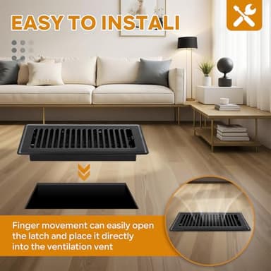 Floor Vent Covers, 6x10 Floor Register, Heavy Duty Steel Walkable Floor Vents, Easy Adjust Air Supply Lever, Vent Covers for Home Floor, 2 Pack Black - Image 4