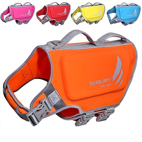 VIVAGLORY High Buoyancy Dog Life Vest, Swimming Vest with Handle, Dog Life Jacket for Swimming & Boating, Buoyancy for Puppy Doggy, XL, Orange - Image 1