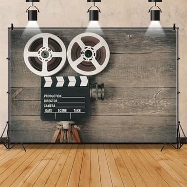 AOFOTO 8x6ft Old Movie Camera on Wood Board Background Vintage Film Motion Picture Photography Backdrop Video Reel Director Scene Retro Movie Night Theme Party Decor Banner Photo Studio Props Vinyl - Image 3