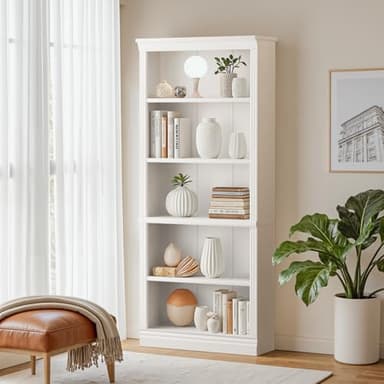Furniwell Bookcase Bookshelves, 5-Shelf Tall Bookcase 71" Wood Open Display Floor Bookshelf, Large Storage Organizer for Library, Bedroom, Living Room (White) - Image 1