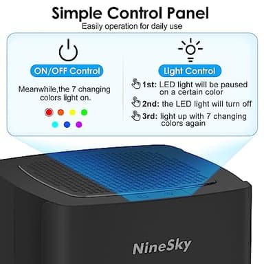 NineSky Dehumidifier for Home, 30oz Water Tank,(300 sq.ft) Dehumidifiers for Bedroom, Bathroom, Basement with 7 Colorful Lights, Auto Shut Off(C1 Black) - Image 5