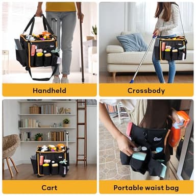 YMU Large Rolling Cleaning Caddy Bag With Detachable Trolley, 4 in 1 Portable Cart for Housekeeping With Swivel Caster & Shoulder Strap, Waterproof Supplies Organizer - Image 2