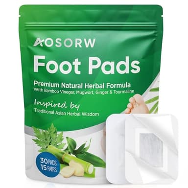 AOSORW Natural Cleansing Foot Pads - Ginger Mugwort Bamboo Vinegar - Premium Foot Care - Relieves Stress and Fatigue - Improves Sleep and Supports Body Cleansing - 30 Pads (Pack of 1) - Image 1