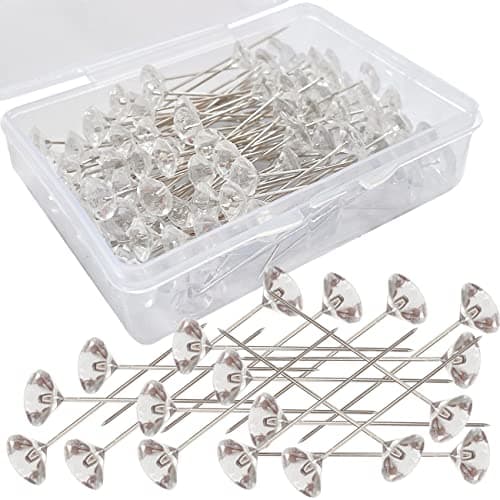 100pcs Corsage Boutonniere Pins 1.5 Inch Bouquet Flower Floral Diamond Rhinestones Pins Crystal Head Clear Straight Pins for Wedding Bridal Hair Accessories Jewelry Decoration DIY Craft Sewing - Image 1