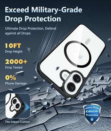 FNTCASE for iPhone 16 Plus Case: Clear Case Magnetic Military Grade Drop Protection Anti Yellowing Cell Phone Cover - Rugged Shockproof Protective Bumper Transparent Cases(B-Black) - Image 6
