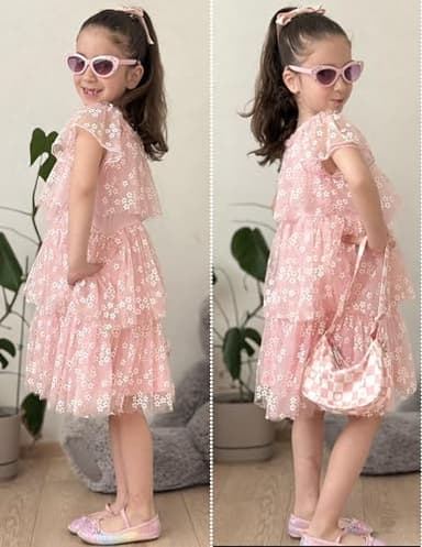 Arshiner Girls Tulle Dress Toddler Layered Tulle Tutu Dresses Baby Floral Dress Summer Formal Party Birthday Wedding 2T Pink Flower - Image 4