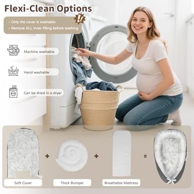 Baby Lounger - Babies Nest for Newborn, Breathable & Soft Organic Cotton Lounger, Portable Baby Lounger for Home & Travel, Ideal Newborn Essentials, Grey Leaves - Image 5
