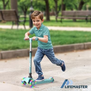 Lifemaster Kids Scooter – Children and Toddler 3 Wheel Kick Scooter – LED Wheel Lights Illuminate When Rolling– Adjustable Handlebar – Indoor and Outdoor Teal - Image 3