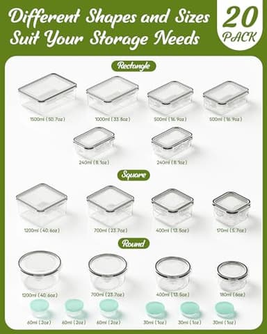 40 Piece Food Storage Containers with Lids(20 Containers & 20 Lids), BPA-Free Plastic Food Containers for Kitchen Storage and Organization, Leak Proof Meal Prep Container, Includes Labels & Pen - Image 2