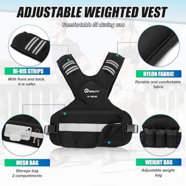 NEALFIT Weighted Vest for Women and Men, 5-10lb/11-20lb/18-30lb Adjustable Weighted Vest with Reflective Strip, Body Weight Vest for Walking, Running, Fitness, Strength Training (Black, 11-20 lbs) - Image 3