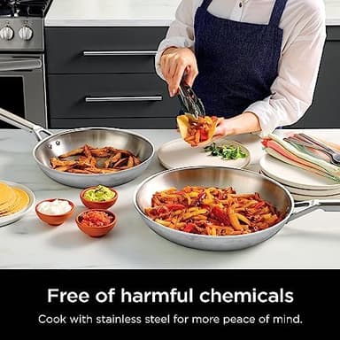 Ninja EverClad Stainless Steel Cookware 12 Piece Pots & Pans Set, All Stovetops & Induction, Oven Safe to 600°F, Tri-Ply Commercial-Grade, C99012 - Image 7