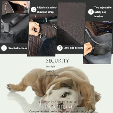 Lealchum Dog Booster Car Seat for Small/Medium Dogs,6in Memory Foam Elevated Cushion,Fully Detachable and Washable,2 Clip-On Safety Leashes,Anti-Slip Base(Black/Grey,Medium) - Image 3