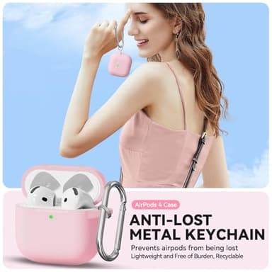 for AirPods 4 Case Pink with Cleaner Kit, TNSNK Soft Silicone Airpod 4 Case Compatible with Apple Airpods 4th Generation 2024 Case Cover with Keychain for Women Girly, Anti-Scratch, Drop Protection - Image 3