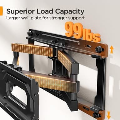 Perlegear Full Motion TV Wall Mount for 26-65 inch TVs, TV Bracket Supports Swivel Articulating Level Extension Tilt Arms, Max VESA 400x400mm up to 99lbs, 16" Wood Studs, PGMFK4 - Image 3