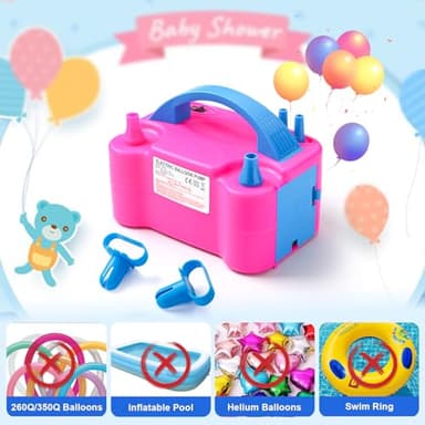Voircoloria Balloon Pump Electric, Portable Automatic Dual Nozzle Inflator 110V 600W with Tying Tools for Birthday Gender Reveal Baby Shower Balloons Party Decorations(Rose Red) - Image 4