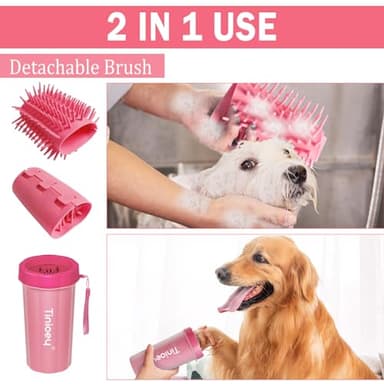 Dog Paw Cleaner for Large Dogs (with 3 Towels & Dog Bath Brush), Dog Paw Washer, Muddy Paw Cleaner, Pet Foot Cleaner (Large, Red), Dog Paw Protector Kit - Image 7