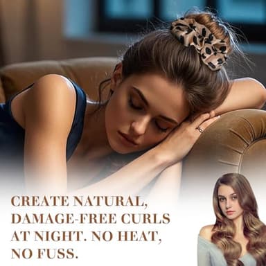 Hair Curlers to Sleep in with Leopard Print, Compatible with Scrunchies for Women, No Heatless Curls Headband Soft Sleep Scrunchie Silk Lazy Rollers for Long hair Overnight - Image 3