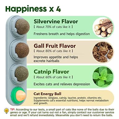 Potaroma 4 Catnip Silvervine Ball Toys, Extra Cat Energy Ball, Edible Cats Lick Kitten Chew, Teeth Cleaning Dental Wall Treats, Concentrated Flavor for All Breeds - Image 2
