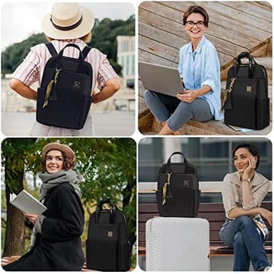 Laptop Backpack for Women Slim Travel - Laptop Bag Computer Case Fit up to 15.6-inch Notebook Lightweight Medium Size Purse for Work Bookbag Water-resistant Business Fashion Stylish Nylon Black - Image 2