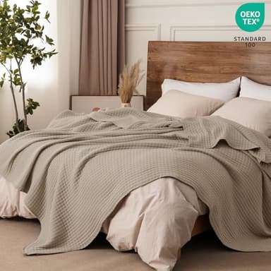 PHF Muslin Blanket King Size-Ultra Soft 50% Lyocell & 50% Cotton Blanket, Lightweight Breathable and Moisture Absorption Bedding, Cozy Woven Decor for All Season, 104"x90", Light Tan - Image 2