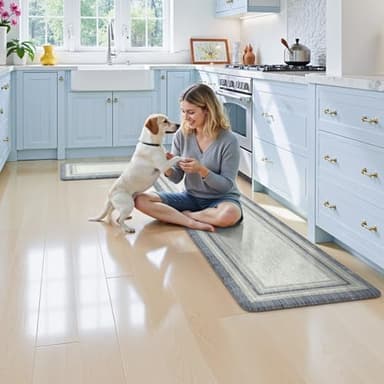 KIMODE Anti Fatigue Kitchen Mats for Floor, Blue Grey Farmhouse Kitchen Rugs Sets of 2, Padded Kitchen Floor Mats Non Slip, Cushioned Standing Mats for Front of Sink Laundry Desk 20"x71"+20"x32" - Image 9