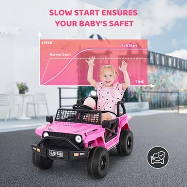 Evmore 12V Kids Toddler Ride On Truck Electric - 7Ah Large Battery Electric Vehicles with Remote Control, 2 Speeds, LED Lights, Horn, Music for Kids Pink - Image 7