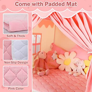Wilwolfer Kid Tent with Mat, Star Lights - Kids Play Tents for Toddlers Kids Tents Indoor Playhouse - Princess Tent for Girls Toy House Gift (Pink with Cloth) - Image 3