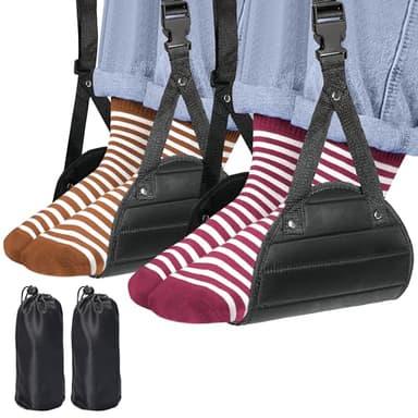 2-Pack Airplane Travel Footrest Hammock - Perfect Airplane Foot Hammock to Relax Your Feet - Travel Essentials Comfy Foot Hanger Plane Footrest for Long Trip - Image 1
