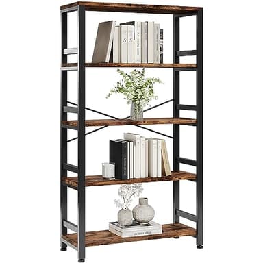 IRONCK Bookshelves and Bookcases, 31.5in Wide Shelf 5-Tier Ladder Shelf 110lbs/shelf Vintage Industrial Style Bookcase for Bedroom Living Room Home, Vintage Brown - Image 1