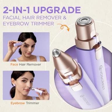 Rechargeable Facial Hair Remover for Women: 2 in 1 Electric Eyebrow and Facial Hair Remover - Suitable for Middle-aged Women’s Eyebrow, Chin, and Cheek Trimming - with Built-in LED Light(Purple) - Image 2