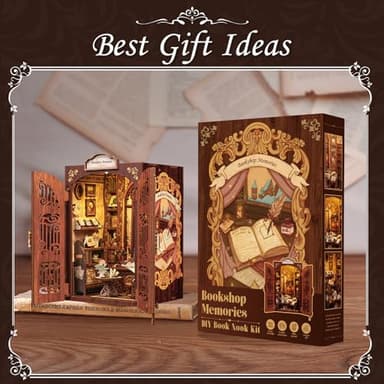 CUTEBEE Book Nook Kit - DIY Miniature House Dollhouse Kit for Adult and Teens, Booknook Bookshelf Decor Alley Model Build with LED Light, Gifts for Family and Friends (Bookshop Memories) - Image 9