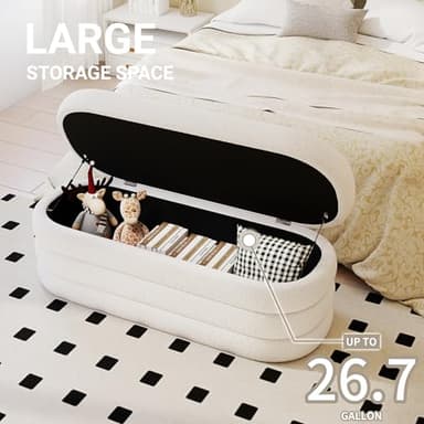 Busaurus Storage Ottoman Bench 49.2 Inch Upholstered Fabric Storage Bench for Bedroom End of Bed Aesthetic Large Oval Ottoman for Living Room Entryway (Ivory) - Image 3