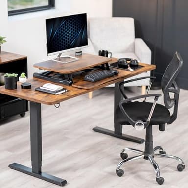 VIVO 26 inch Desk Converter, K Series, Height Adjustable Sit to Stand Riser, Dual Monitor and Laptop Workstation with Keyboard Tray, Rustic Vintage Brown Top, Black Frame, DESK-V026KN - Image 8