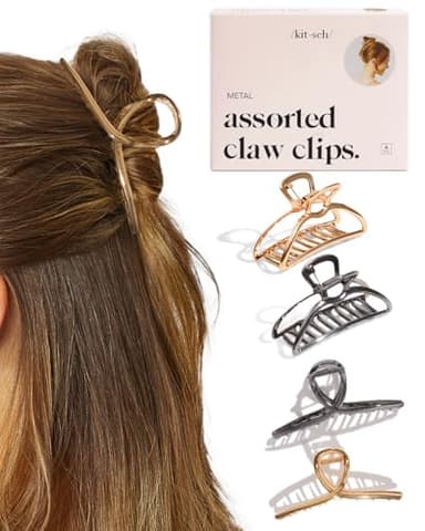 Kitsch Metal Hair Clips for Women - Durable & Elegant Metal Claw Clips, Perfect for Everyday Use & Special Occasions | Ideal Gifts for Women - Gold & Hematite - 4 Pieces - Image 1