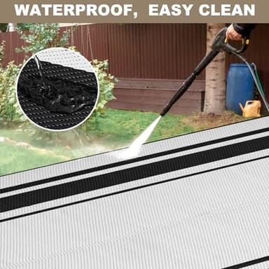 SatisInside Outdoor Rug 5x8 Ft Waterproof Plastic Straw Rugs for Patio,RV,Beach,Camping, Backyard,Porch, Picnic, Black&White - Image 3