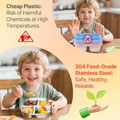 Hyperzacc Stainless Steel Kids Plates,Set of 4 Toddler Plates with Lids - 4 Compartments Stainless Steel Snack Container for Kids Non Toxic & 100% BPA Free - Image 4