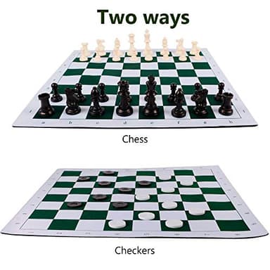 Juegoal 20" Portable Chess & Checkers Set, 2 in 1 Travel Board Games for Kids and Adults, Folding Roll up Chess Game Sets, Extra 26 Checker Pieces, Tournament Thick Mousepad Mat with Storage Bag - Image 2