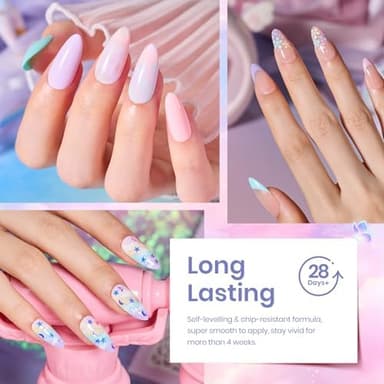 beetles Gel Polish Set - 23Pcs Macaroon Color Gel Nail Kit with Glossy Matte Top Coat Base Coat Yellow Pink White Purple Blue Glitter Bright Uv Nails Paradise Pastel Gel Christmas Gifts for Women - Image 6