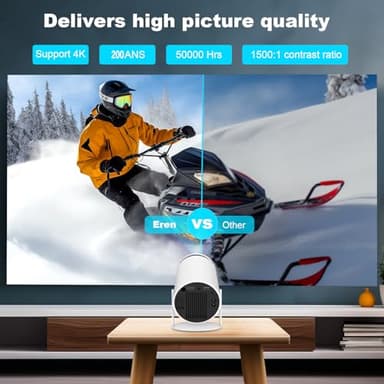 Mini Projector, HY300 PRO Portable Projector, Support 4K 1080P with Dual-Band WIFI6 5G Wireless 5.2 Bluetooth Android 13, 180° Rotatable, Auto Keystone Correction, 35"-130" Screen Video Projector - Image 5