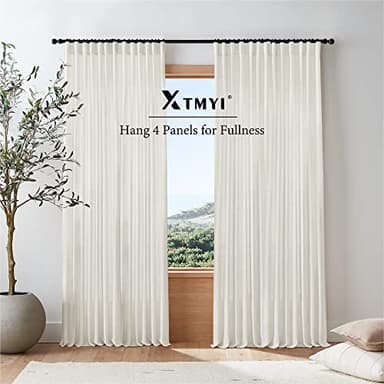 108 Inch Linen Curtains 2 Panels,With Heading Tape Hooks for Track System Back Tab,Stone Washed Cotton Flax Weave Sheer Extra Long Curtain for Living Room Bedroom,9FT 9 FT,Cream(Ivory/Off White) - Image 6