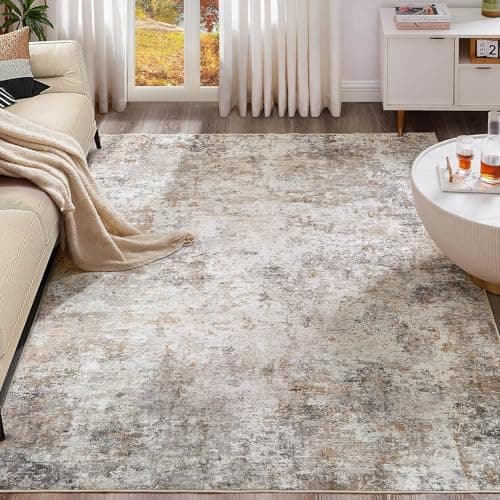 UERMEI 10x14 Area Rug Living Room Rugs - Washable Neutral Modern Abstract Soft Thin Large Rug Indoor Floor No Slip Rug Carpet for Bedroom Under Dining Table Home Office Decor - Brown Grey - Image 1
