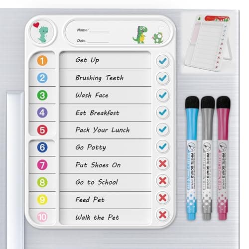 Magnetic Chore Chart for Kids, ADHD Task Tracker Easy-Check Routine Dry Erase Board, to-Do List Planning Tool with Stand for Fridge/Desk/Home/School, 6 Reusable Sheets, 3 Markers - Image 1